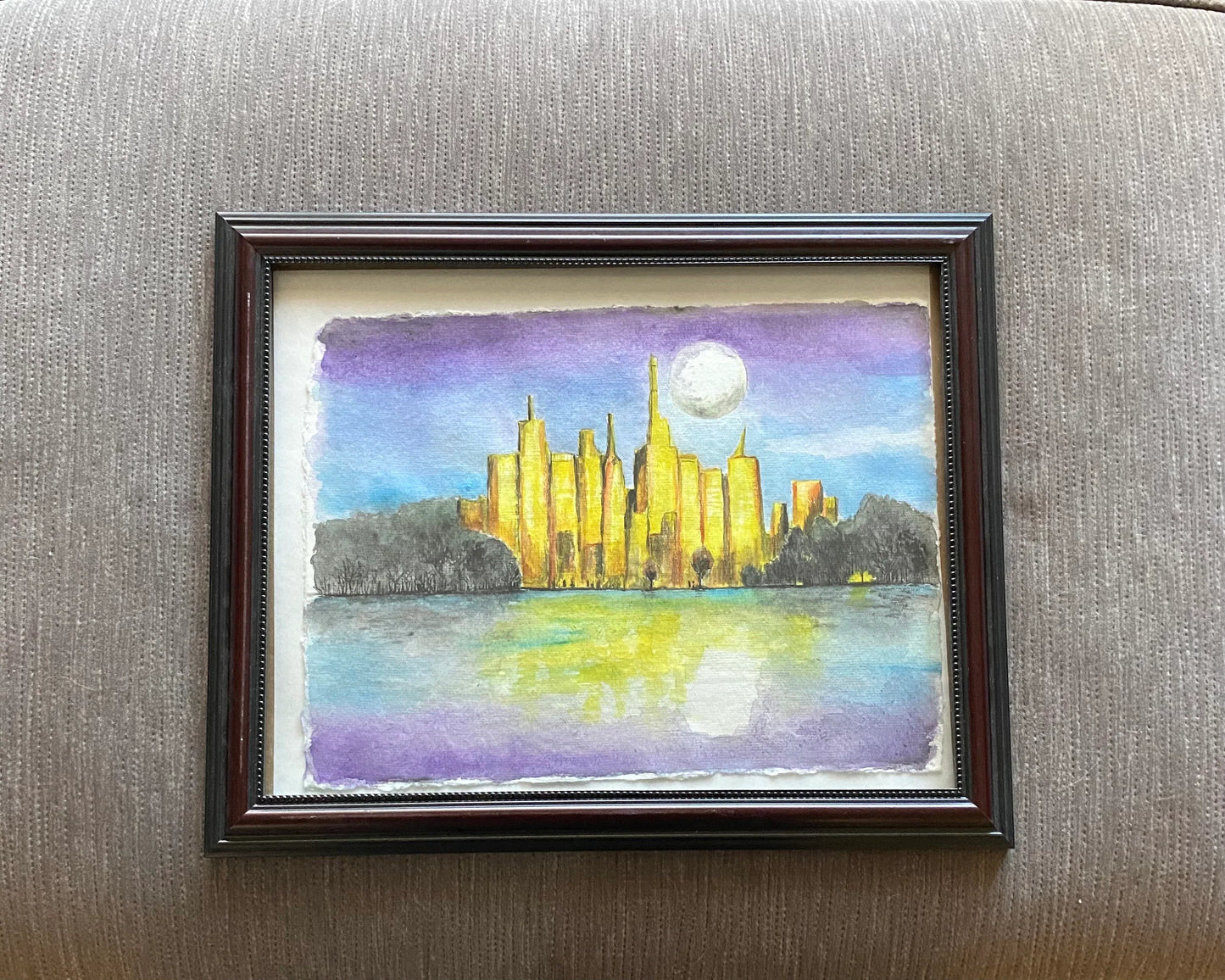 Moonlight Over Moon City - watercolour by J.W. Bullard